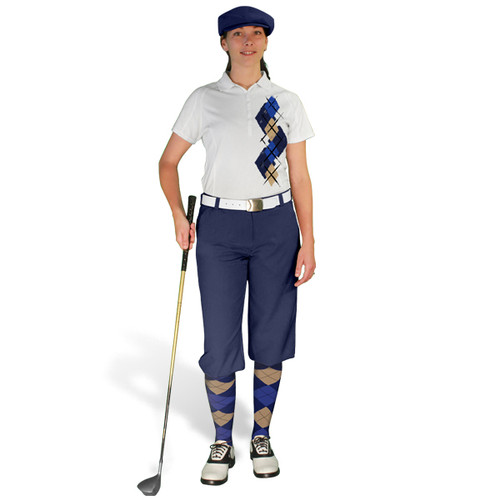 Ladies Golf Knickers Argyle Paradise Outfit 6K - Navy/Khaki/Royal