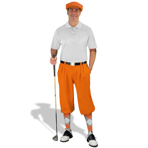 Mens Orange, Taupe & White Golf Outfit