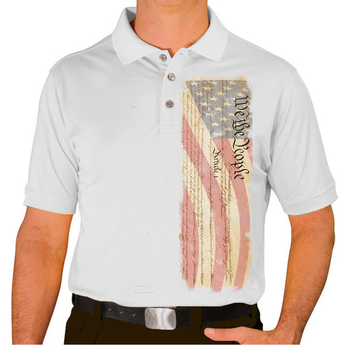 Mens Sport Pro Dry White Shirt with American Flag Design Front