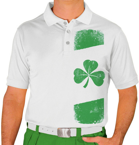 Mens Sport Pro Dry White Shirt with Shamrock Design Front