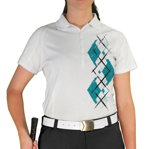 Ladies Argyle Paradise Golf Shirt - 6O: Teal/White