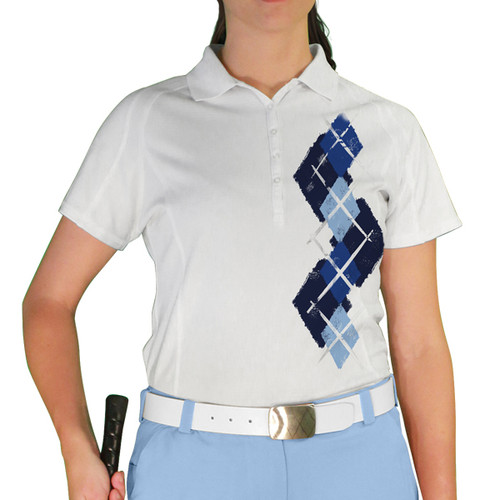 Ladies Argyle Paradise Golf Shirt - 6S: Navy/Royal/Light Blue