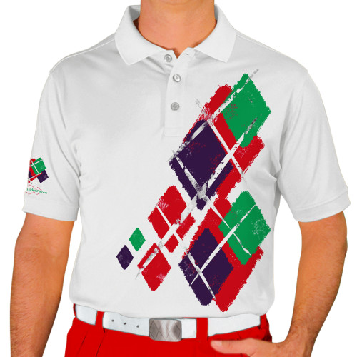 Mens Argyle Utopia Golf Shirt - 5C: Red/Purple/Lime