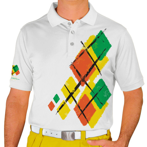 Mens Argyle Utopia Golf Shirt - 5F: Yellow/Orange/Lime