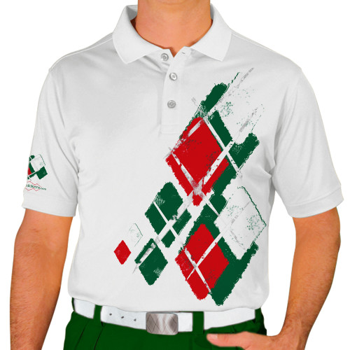 Mens Argyle Utopia Golf Shirt - 5L: Dark Green/Red/White