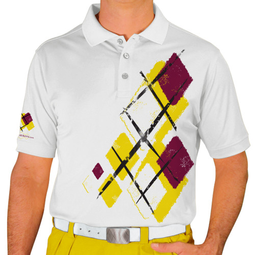 Mens Argyle Utopia Golf Shirt - 5R: Yellow/Maroon/White