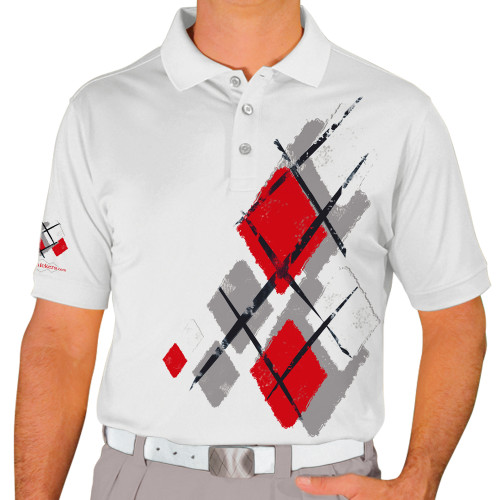 Mens Argyle Utopia Golf Shirt - 5T: Taupe/Red/White