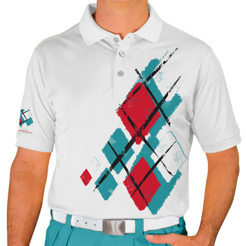 Mens Argyle Utopia Golf Shirt - 5X: Teal/White/Red