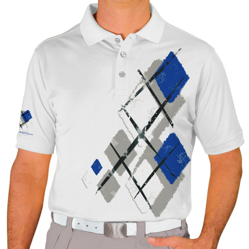 Mens Argyle Utopia Golf Shirt - 6G: Taupe/White/Royal