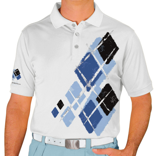 Mens Argyle Utopia Golf Shirt - 6I: Light Blue/Royal/Black