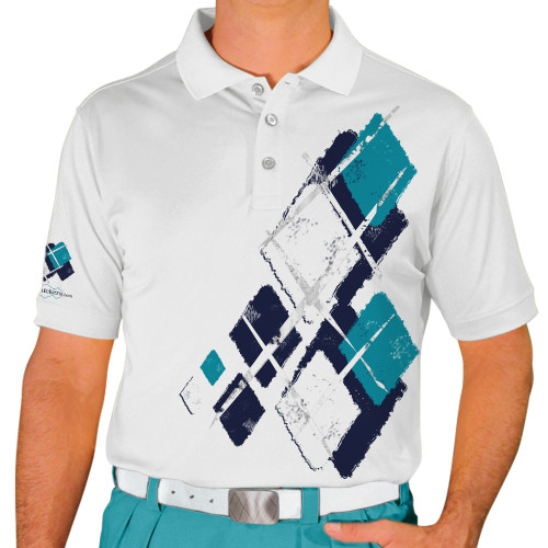 Mens Argyle Utopia Golf Shirt - 6P: Navy/White/Teal