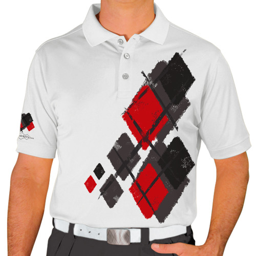 Mens Argyle Utopia Golf Shirt - 6U: Charcoal/Black/Red