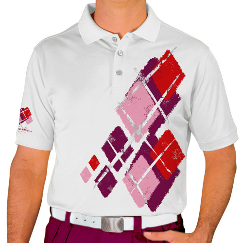 Mens Argyle Utopia Golf Shirt - 6V: Maroon/Pink/Red