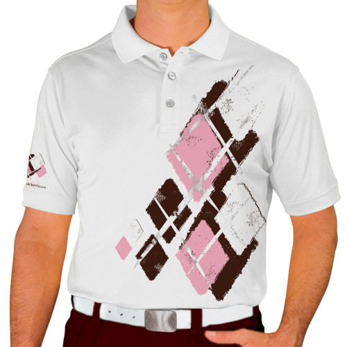 Mens Argyle Utopia Golf Shirt - AAAA: Brown/Pink/White