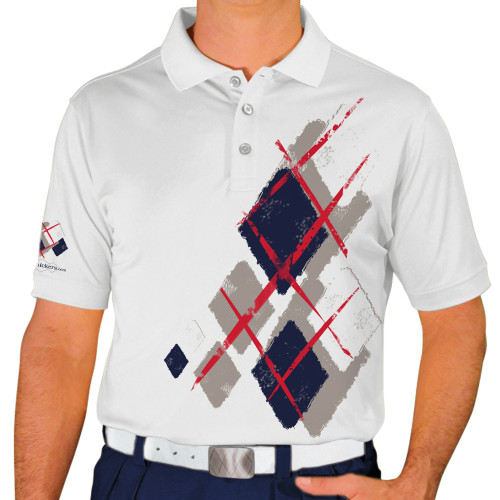 Mens Argyle Utopia Golf Shirt - H: Taupe/Navy/White