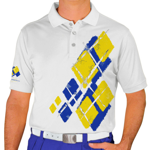 Mens Argyle Utopia Golf Shirt - II: Royal/Yellow