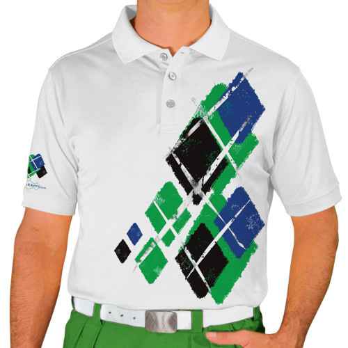 Mens Argyle Utopia Golf Shirt - III: Lime/Black/Royal