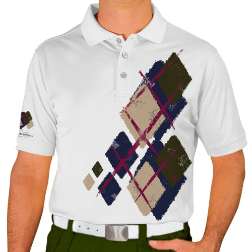 Mens Argyle Utopia Golf Shirt - K: Navy/Khaki/Olive