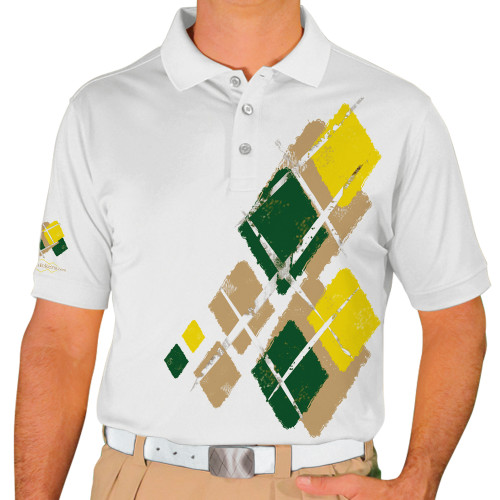 Mens Argyle Utopia Golf Shirt - KKK: Khaki/Dark Green/Yellow