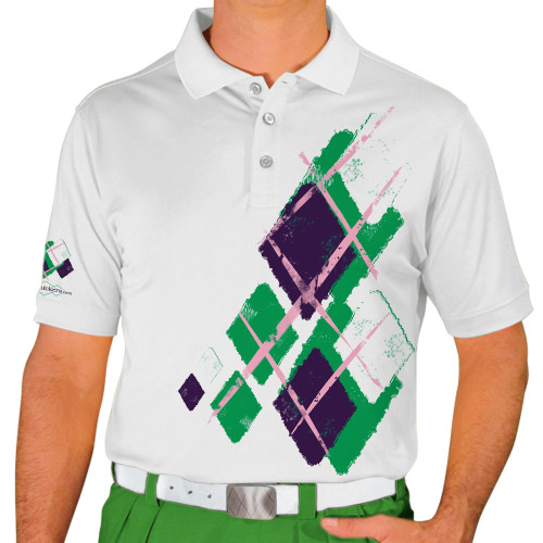 Mens Argyle Utopia Golf Shirt - LLL: Lime/Purple/White