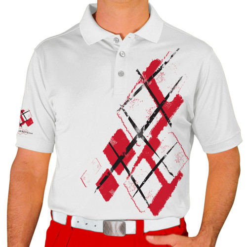 Mens Argyle Utopia Golf Shirt - S: Red/White