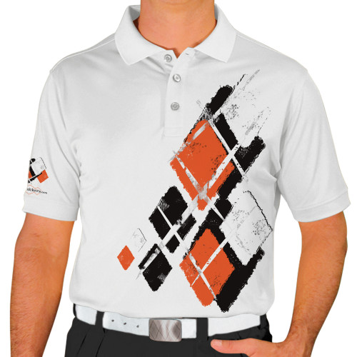 Mens Argyle Utopia Golf Shirt - SSS: Black/Orange/White