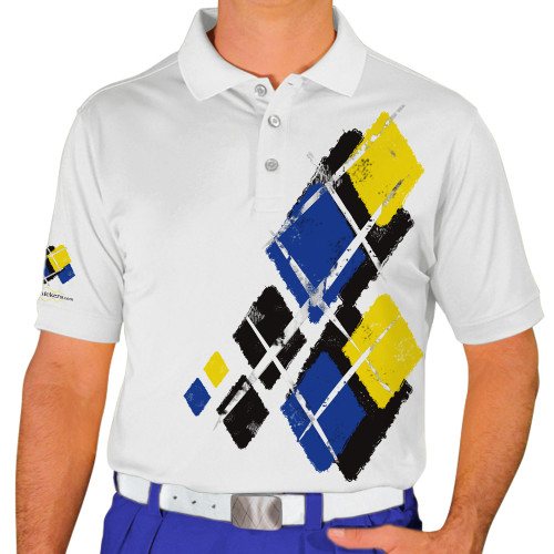 Mens Argyle Utopia Golf Shirt - SSSS: Black/Royal/Yellow