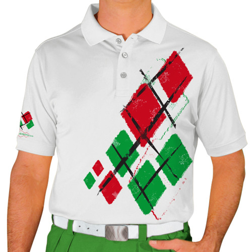 Mens Argyle Utopia Golf Shirt - UUUU: White/Lime/Red