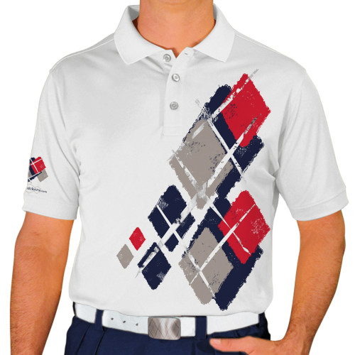 Mens Argyle Utopia Golf Shirt - V: Navy/Taupe/Red