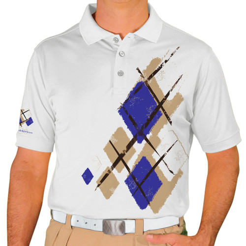 Mens Argyle Utopia Golf Shirt - WWWW: Khaki/Royal/White