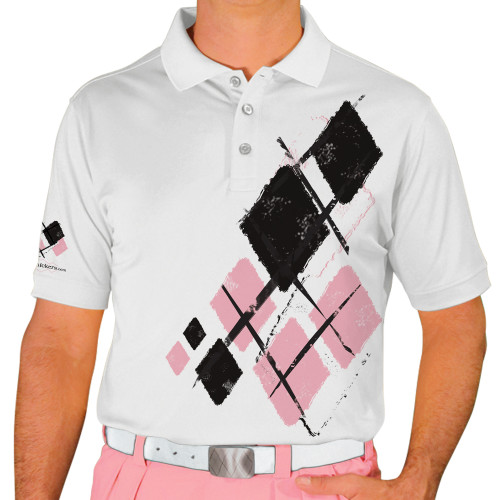 Mens Argyle Utopia Golf Shirt - XXXX: White/Pink/Black
