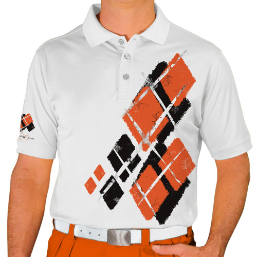 Mens Argyle Utopia Golf Shirt - YY: Black/Orange