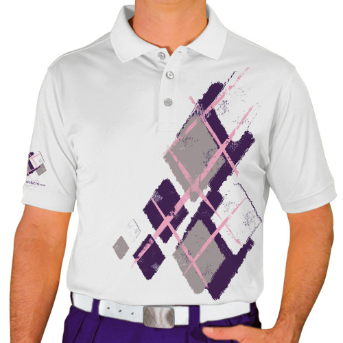 Mens Argyle Utopia Golf Shirt - ZZZ: Purple/Taupe/White