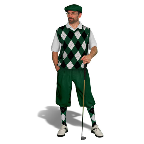 Mens Dark Green, Black & White Sweater Golf Outfit