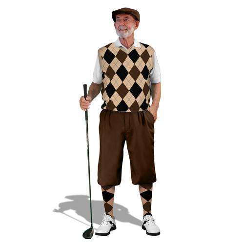 Mens Brown, Khaki and Black Sweater Golf Outfit