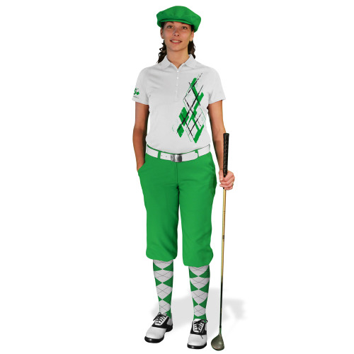 Ladies Golf Knickers Argyle Utopia Outfit AA - Lime/White