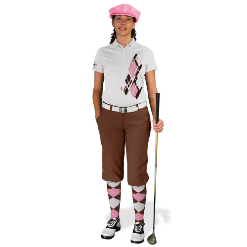 Ladies Golf Knickers Argyle Utopia Outfit AAAA - Brown/Pink/White