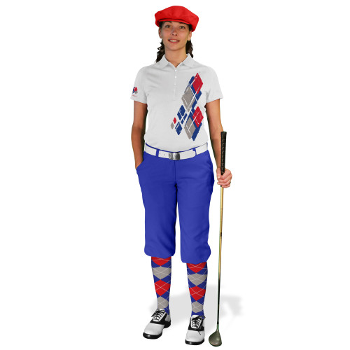 Ladies Golf Knickers Argyle Utopia Outfit BBBB - Royal/Taupe/Red