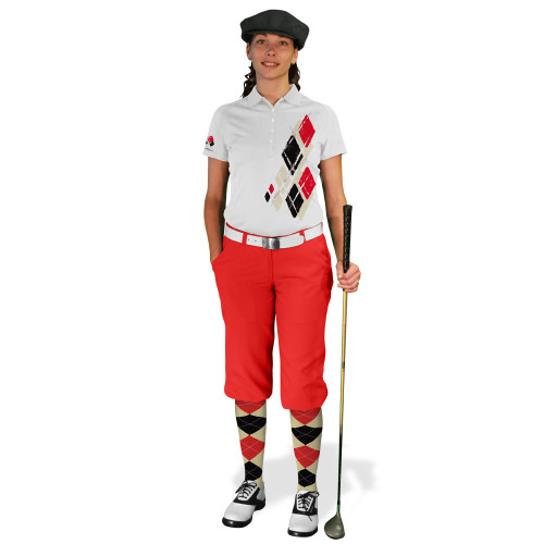 Ladies Golf Knickers Argyle Utopia Outfit C: Natural/Black/Red