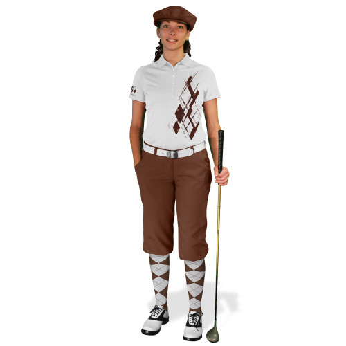 Ladies Golf Knickers Argyle Utopia Outfit CC - Brown/White