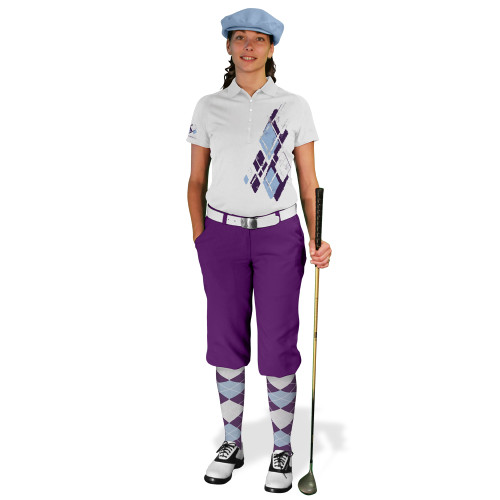 Ladies Golf Knickers Argyle Utopia Outfit DDDD - Purple/Light Blue/White