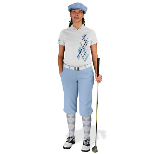 Ladies Golf Knickers Argyle Utopia Outfit EE - Light Blue/White