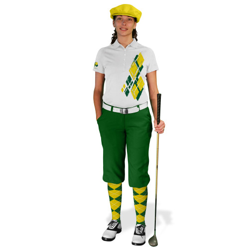 Ladies Golf Knickers Argyle Utopia Outfit EEE - Dark Green/Yellow