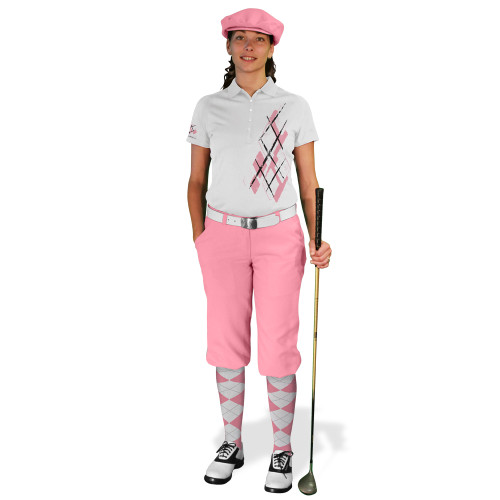 Ladies Golf Knickers Argyle Utopia Outfit FF - Pink/White