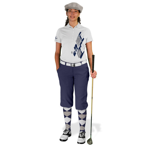 Ladies Golf Knickers Argyle Utopia Outfit FFFF - Navy/Taupe/White