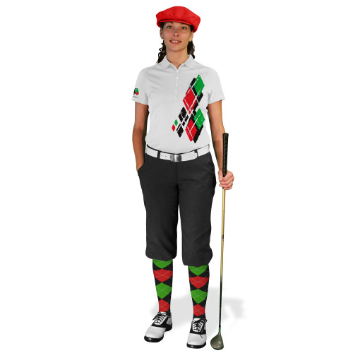 Ladies Golf Knickers Argyle Utopia Outfit G - Black/Red/Lime