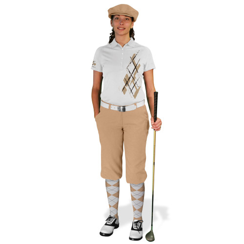 Ladies Golf Knickers Argyle Utopia Outfit GGG - Khaki/White