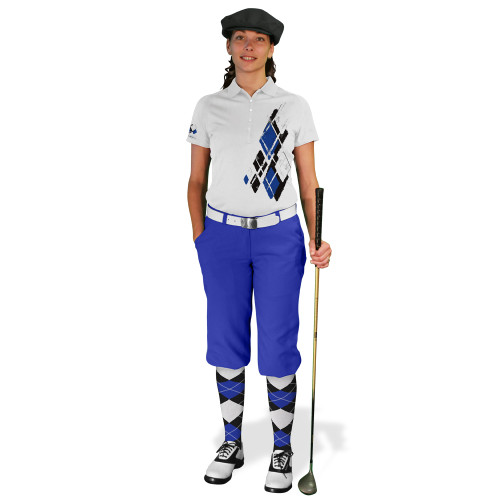 Ladies Golf Knickers Argyle Utopia Outfit GGGG - Black/Royal/White