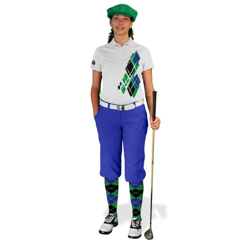Ladies Golf Knickers Argyle Utopia Outfit III - Lime/Black/Royal