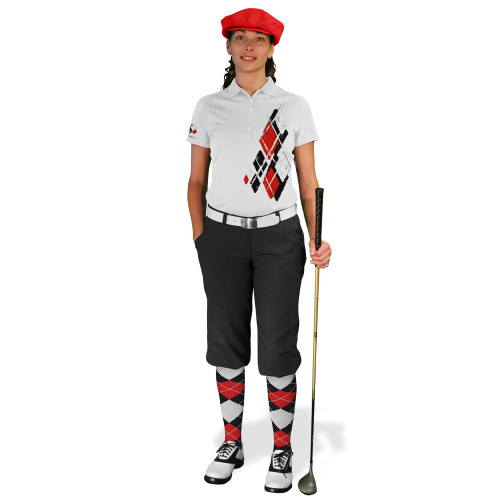 Ladies Golf Knickers Argyle Utopia Outfit JJJJ - Black/Red/White